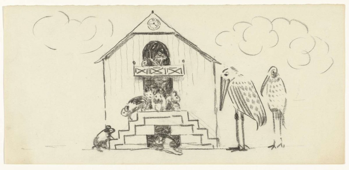 Marmot house and two storks, Gerrit Willem Dijsselhof, 1876 - 1924