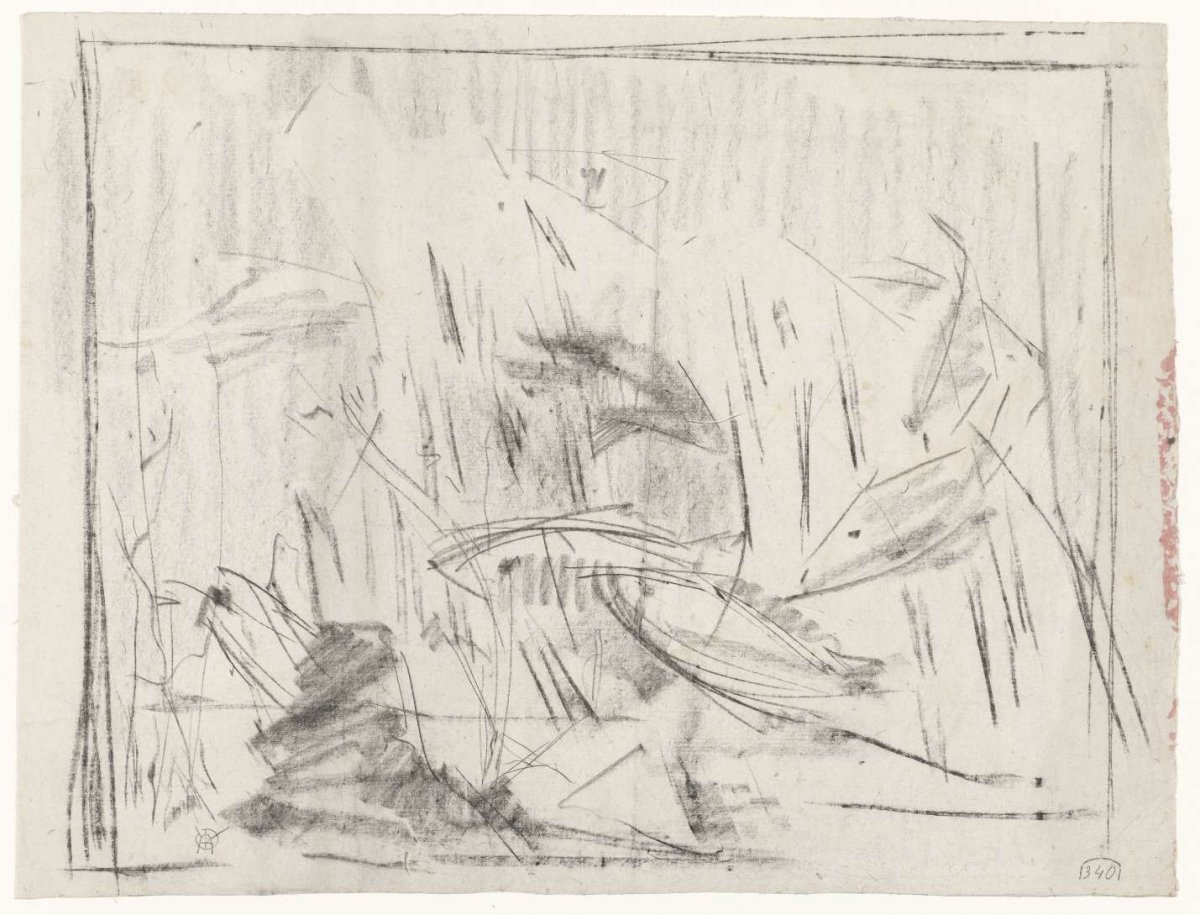 Sketch of fish in an aquarium, Gerrit Willem Dijsselhof, 1876 - 1924