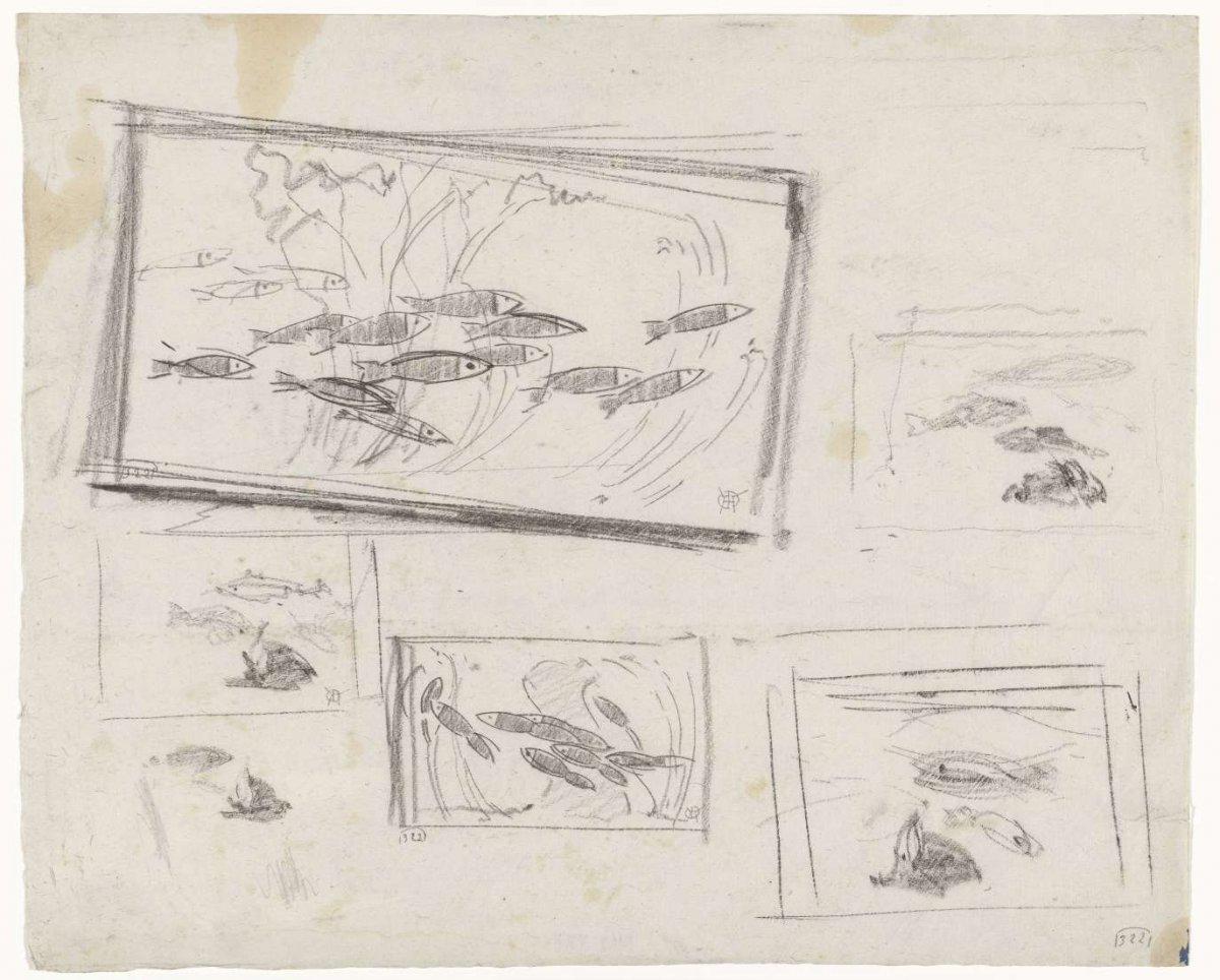 Composition studies of fish in an aquarium, Gerrit Willem Dijsselhof, 1876 - 1924