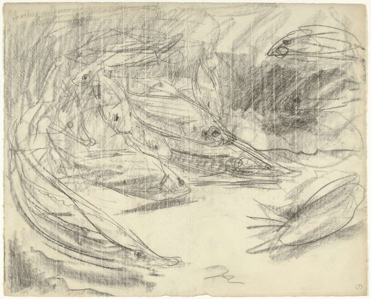 Swimming fish, including a sterlet, Gerrit Willem Dijsselhof, 1876 - 1924