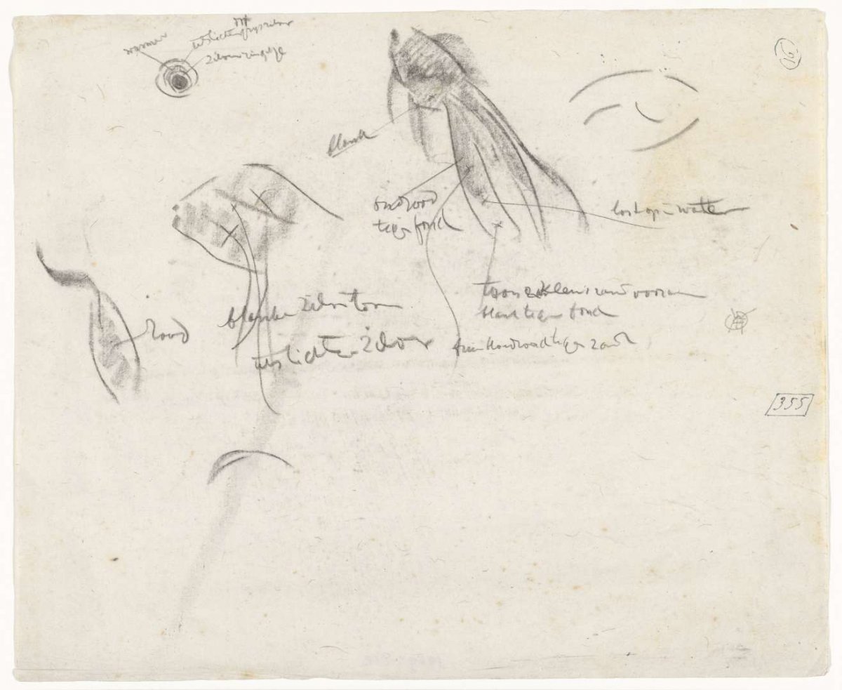 Study of a veil tail, with color notes, Gerrit Willem Dijsselhof, 1876 - 1924