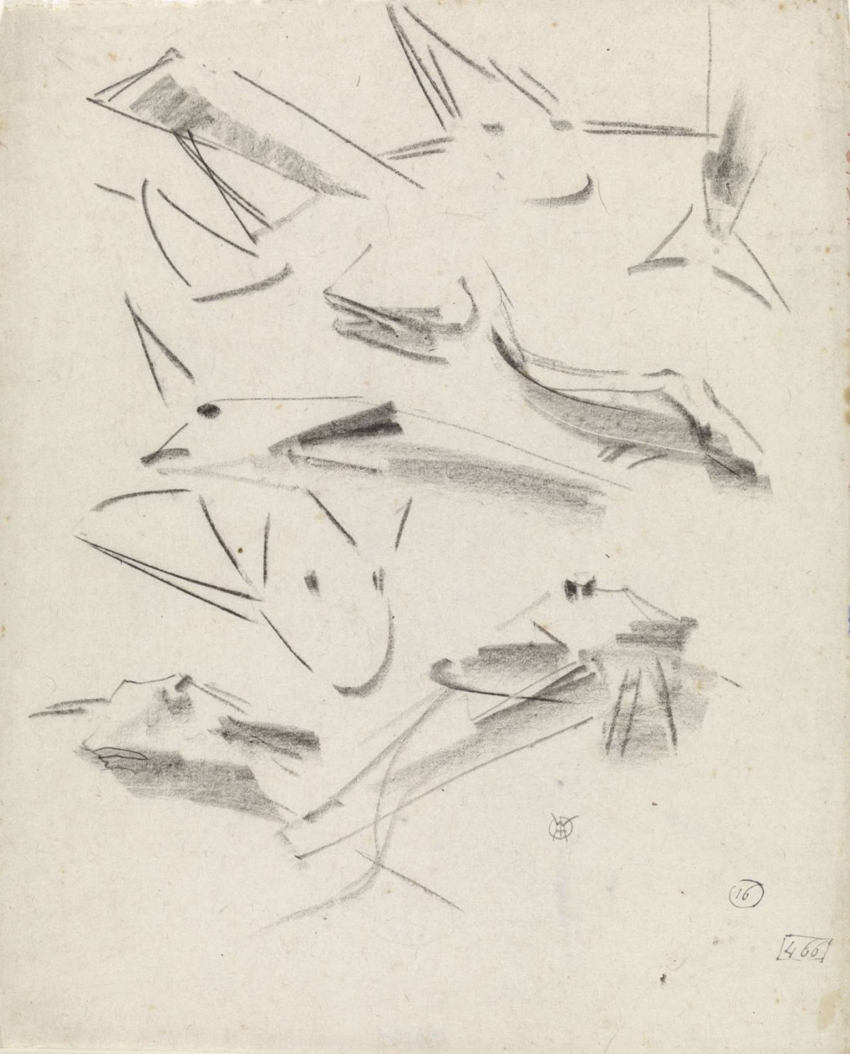 Sketches of pones and detail studies, Gerrit Willem Dijsselhof, 1876 - 1924