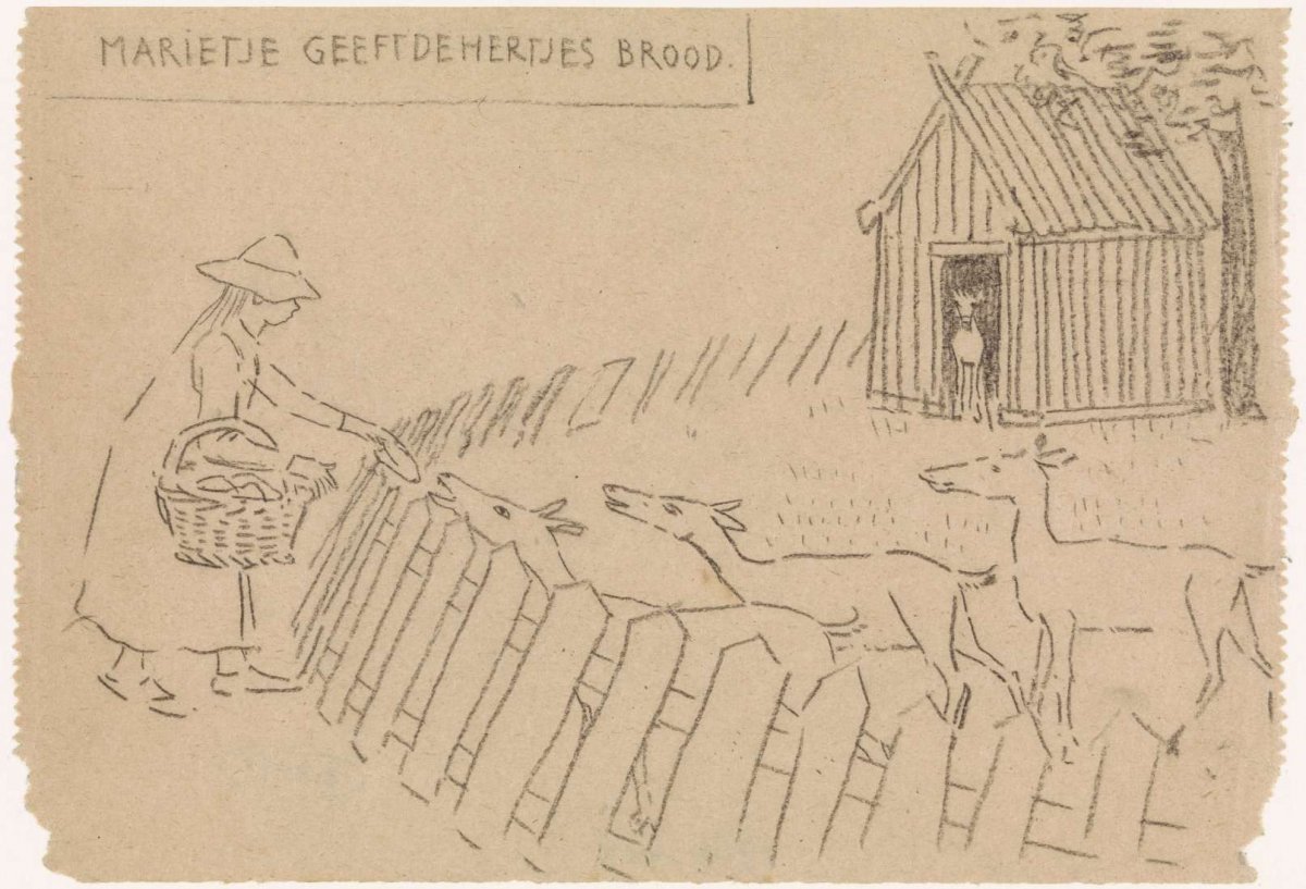Marietje gives the deer bread, Gerrit Willem Dijsselhof, 1876 - 1924
