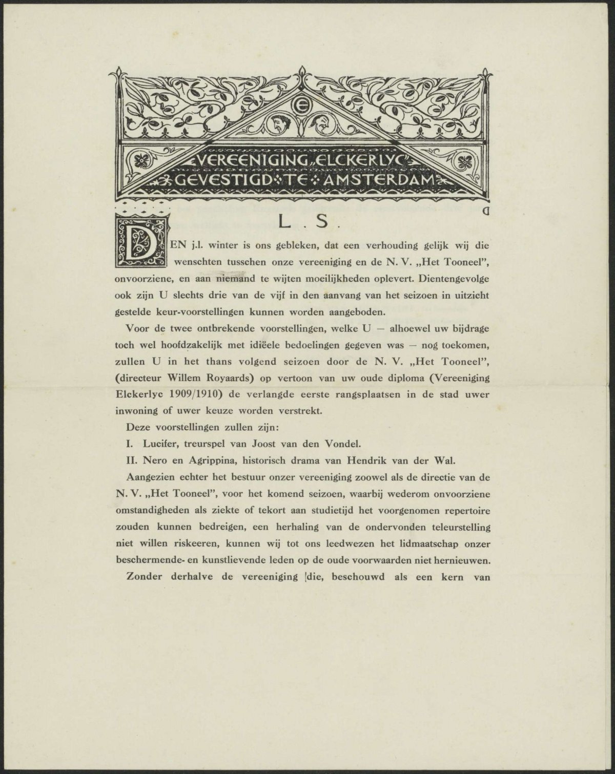 Verenigingsblad van de Vereeniging Elckerlyc te Amsterdam, Gerrit Willem Dijsselhof, c. 1909 - c. 1912