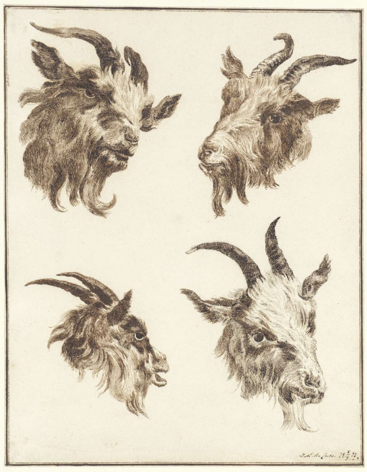 Four studies of goat heads, Joseph Mendes da Costa (1806-1893), 1827