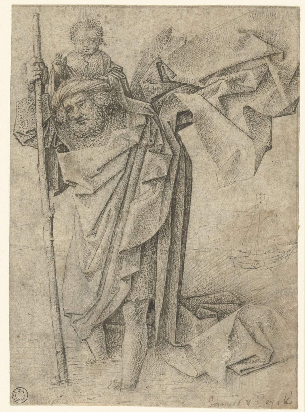 Saint Christopher with the Christ child, anonymous, c. 1440 - c. 1475