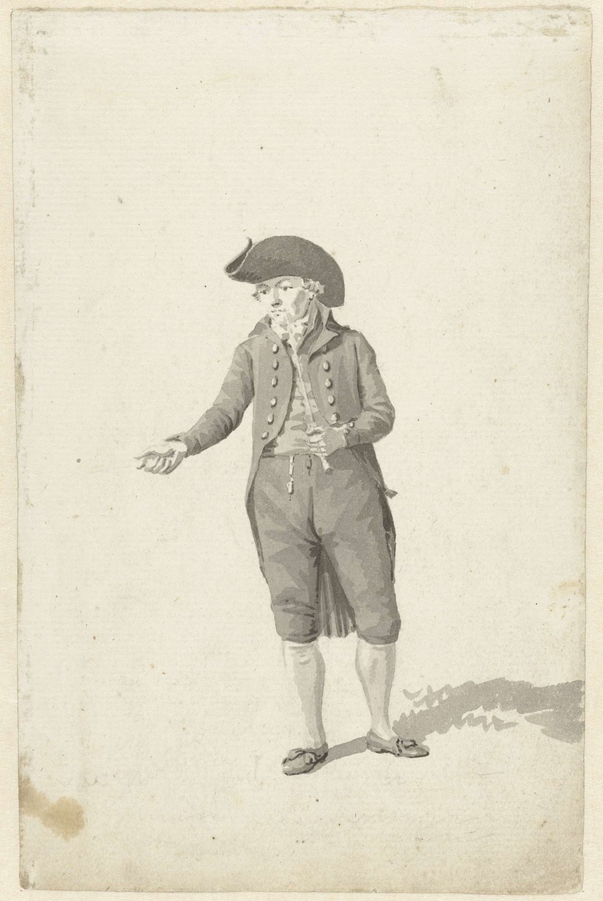 Standing man with pipe, anonymous, c. 1700 - c. 1800