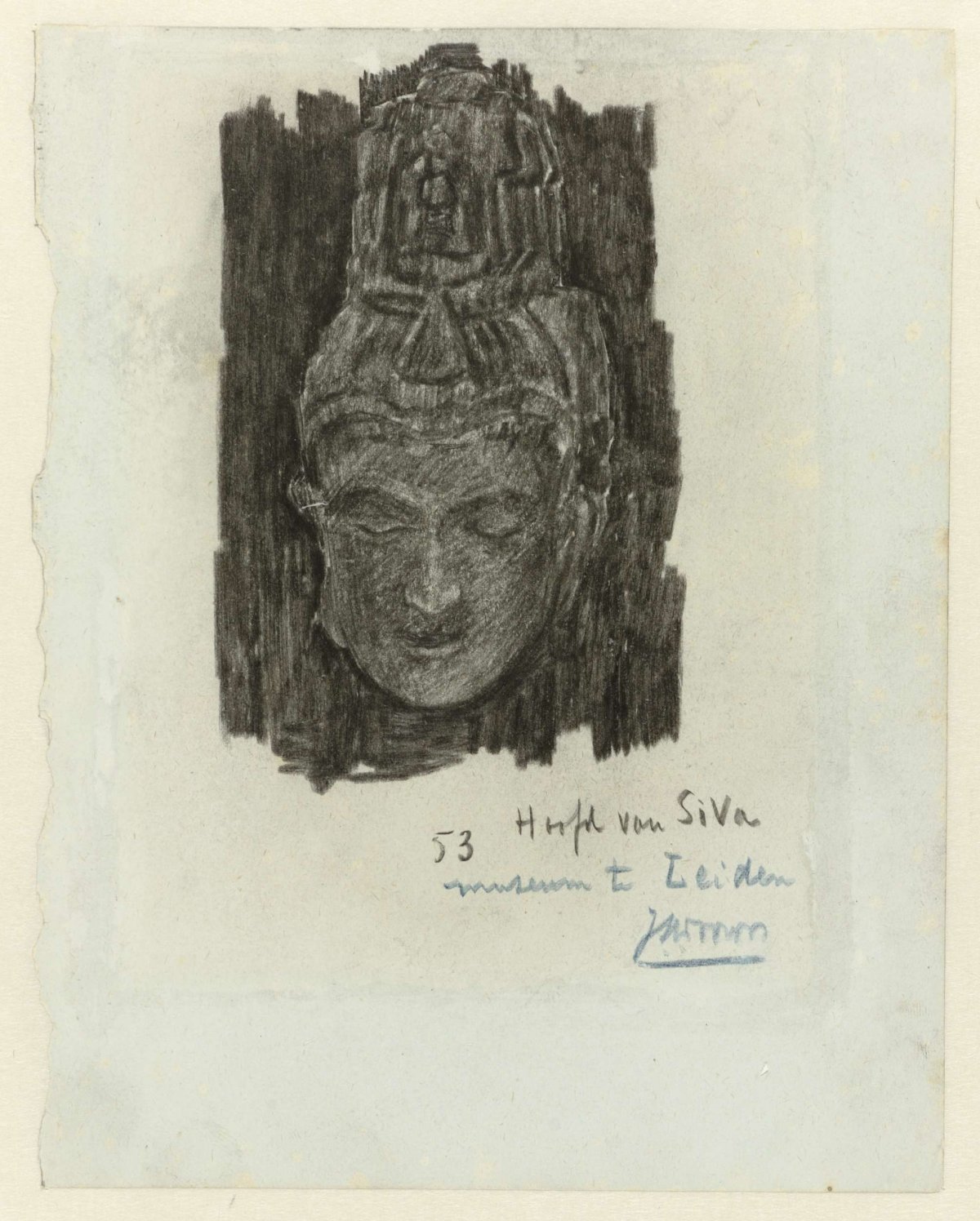 Study of a head of a Siva in the Museum of Ethnology in Leiden, the Netherlands, Jan Toorop, 1868 - 1928