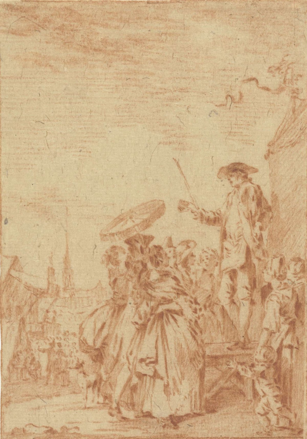 Market vendor with elegant crowd, Jacob Perkois, 1766 - 1804