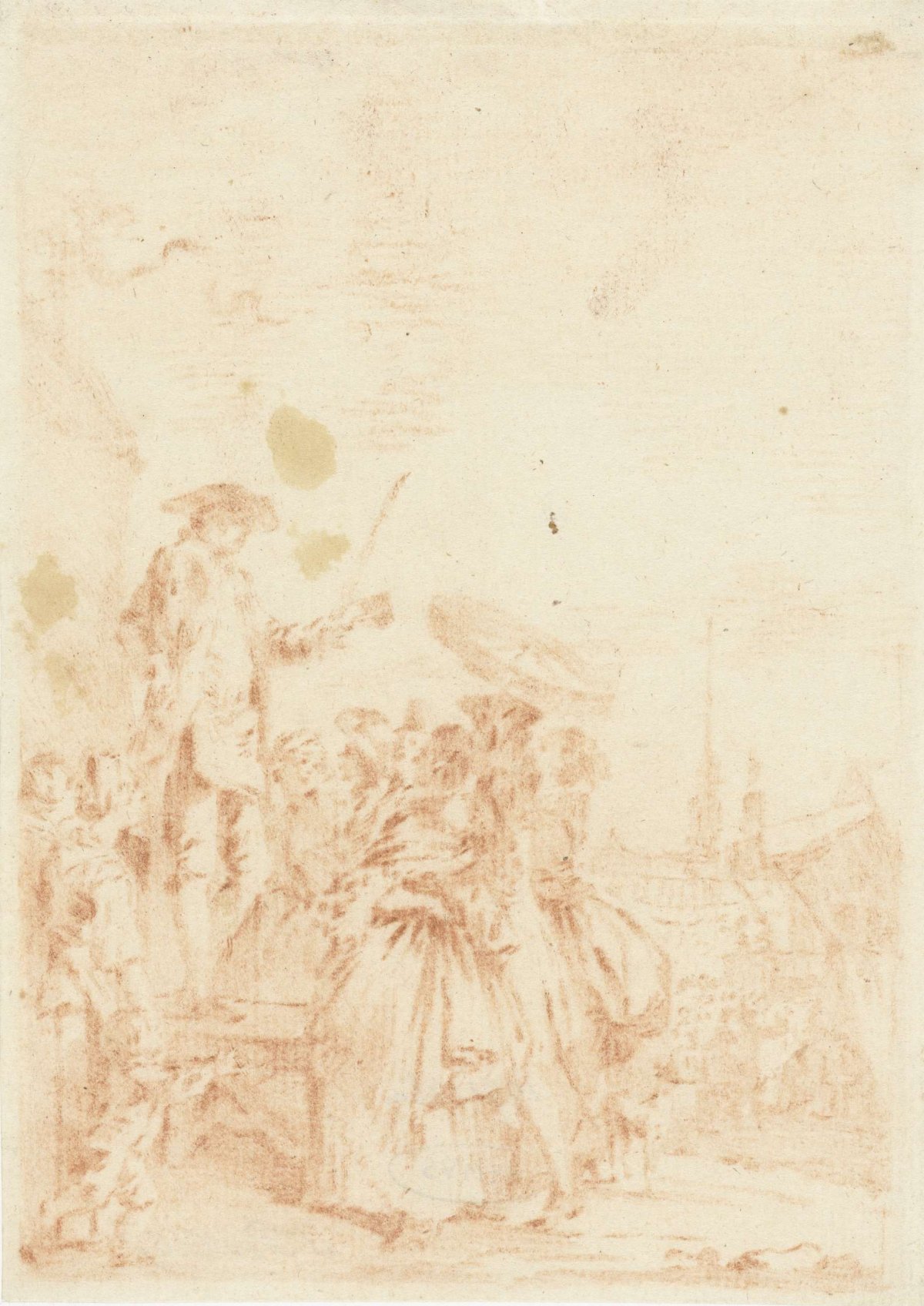 Market vendor with elegant crowd, Jacob Perkois, 1766 - 1804