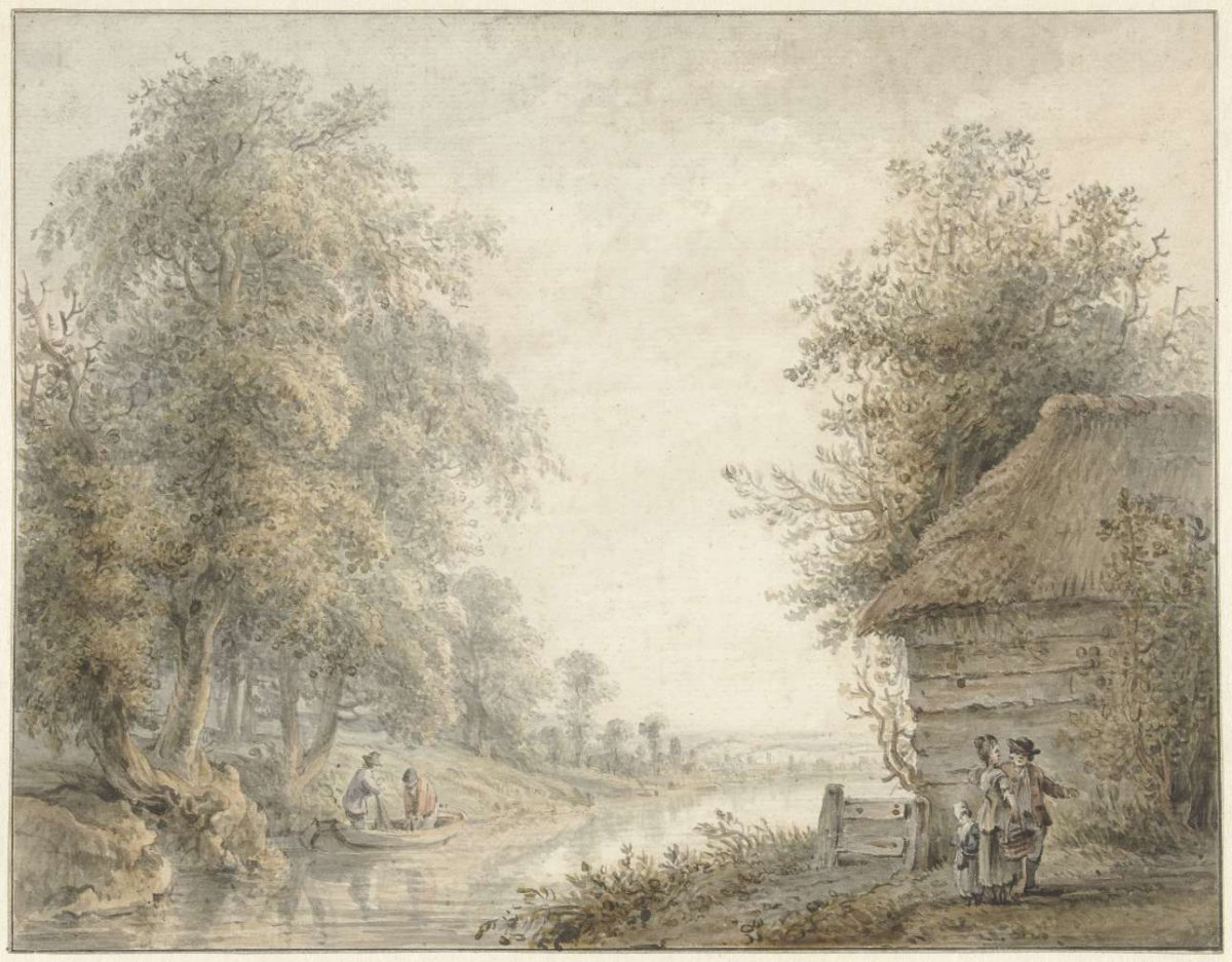 Farm barn by a canal on a forest edge, Jacobus Versteegen, 1745 - 1795