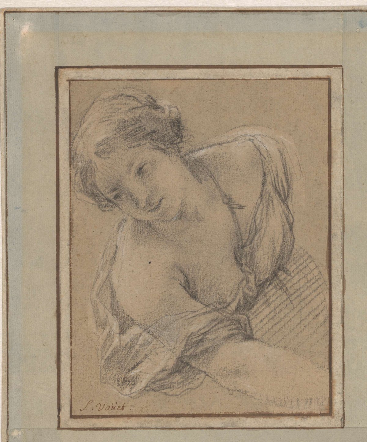 Study of a bending young woman, Simon Vouet, 1600 - 1659