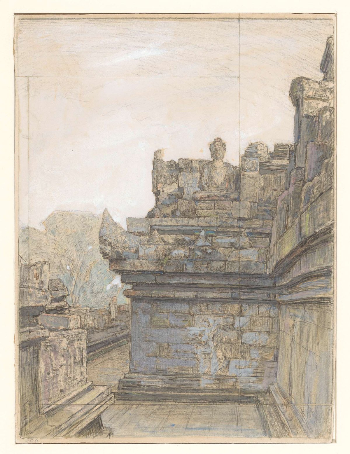 View of one of the terraces of the Borobúdur, Jan Veth, 1921 - 1922