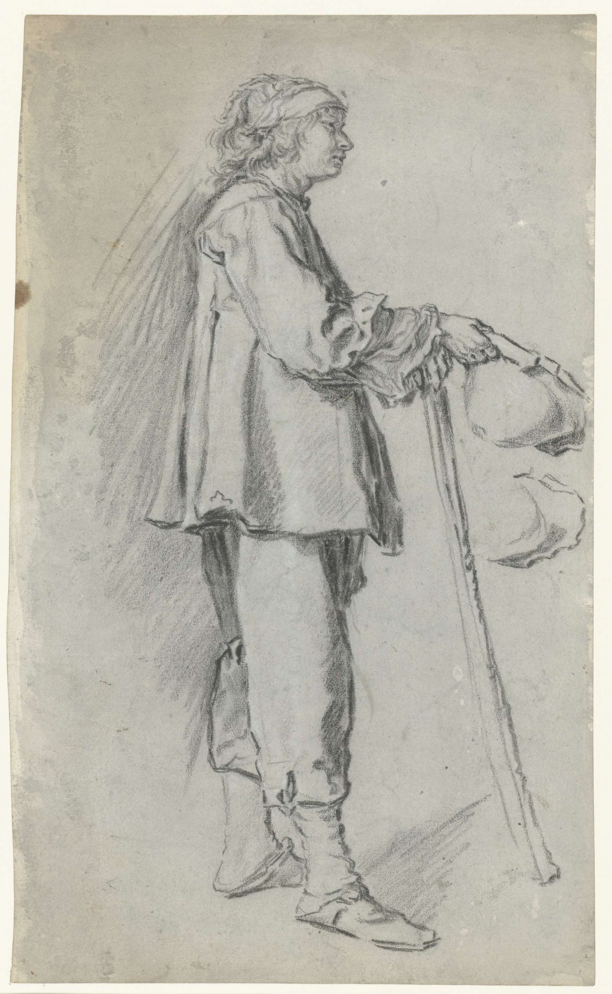 Study of a standing man with a cane and hat, anonymous, 1600 - 1699
