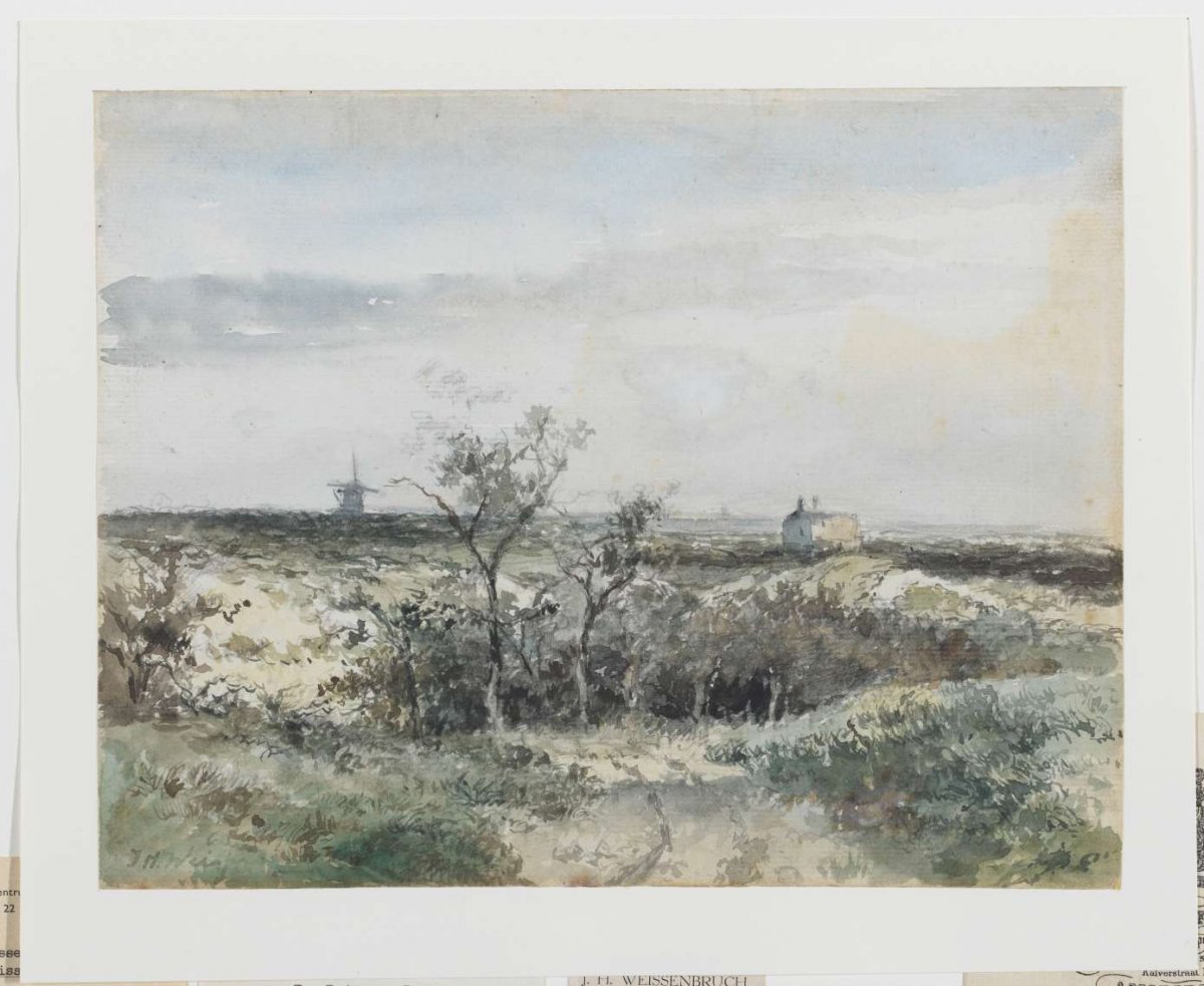 View of the Dekkers Dune, with old gas plant and mill in view, Johan Hendrik Weissenbruch, 1834 - 1903