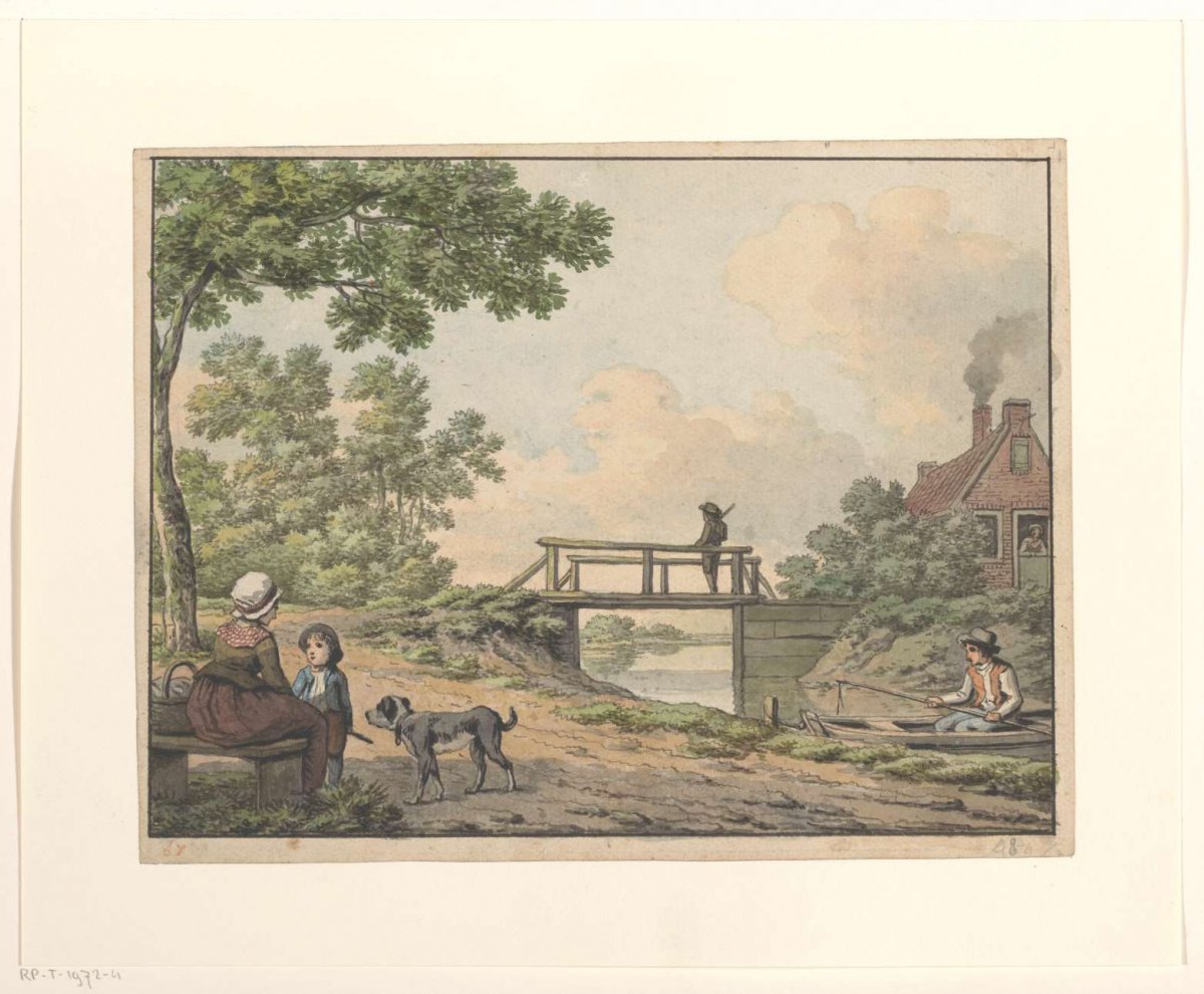Landscape with figures and a bridge near a farmhouse, Anthony Andriessen, 1756 - 1813