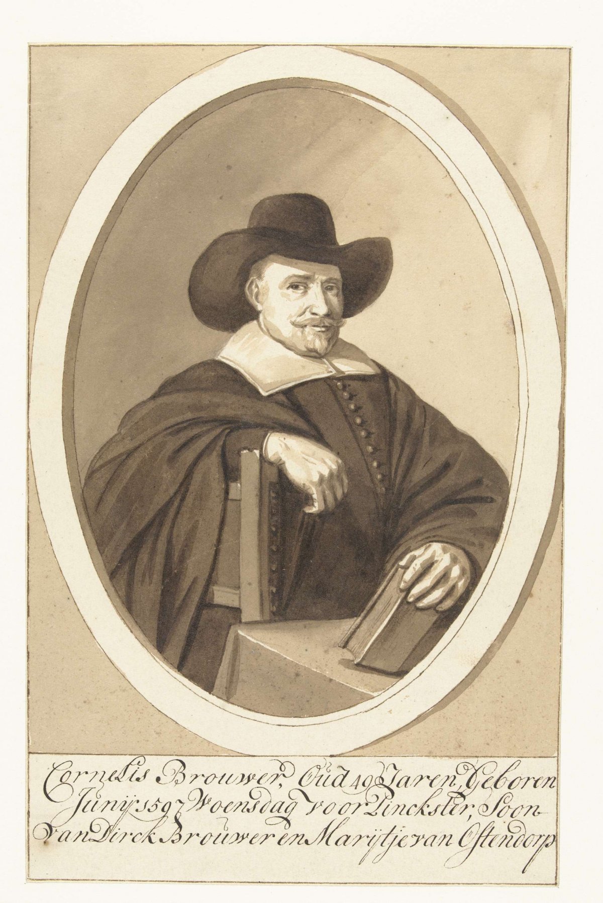 Portrait of Cornelis Brouwer in oval, Cornelis Dusart, 1670 - 1704