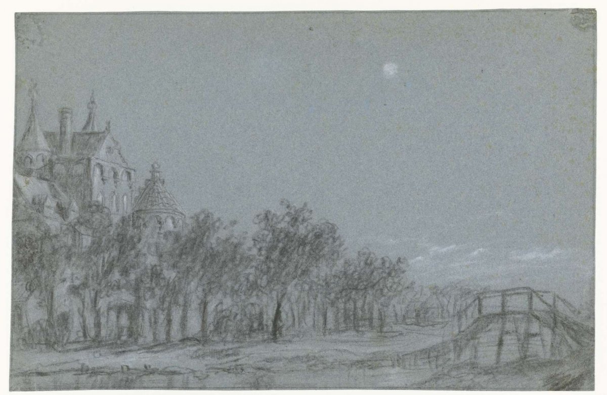 Kerkgebouw achter bomenrij, anonymous, 1600 - 1699