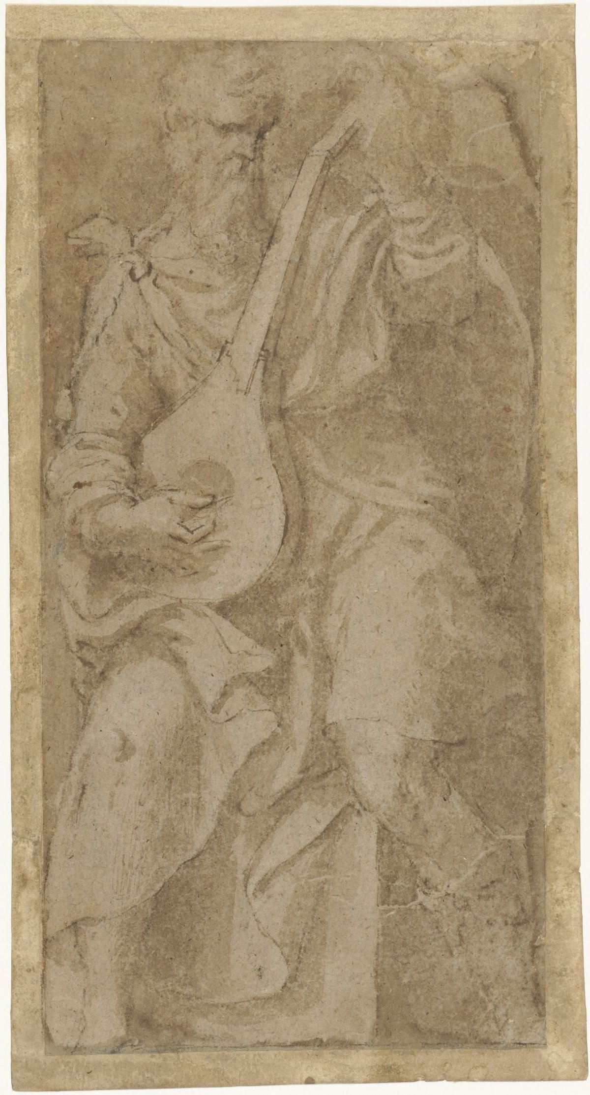 Old man playing a lute, Girolamo Mazzola Bedoli, 1560 - 1563