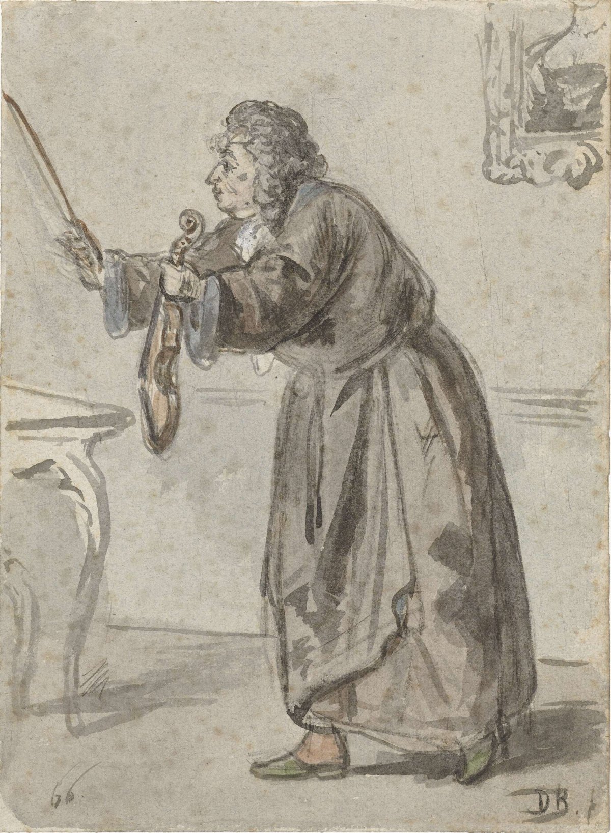 Standing man with violin and bow, David Bles, 1866