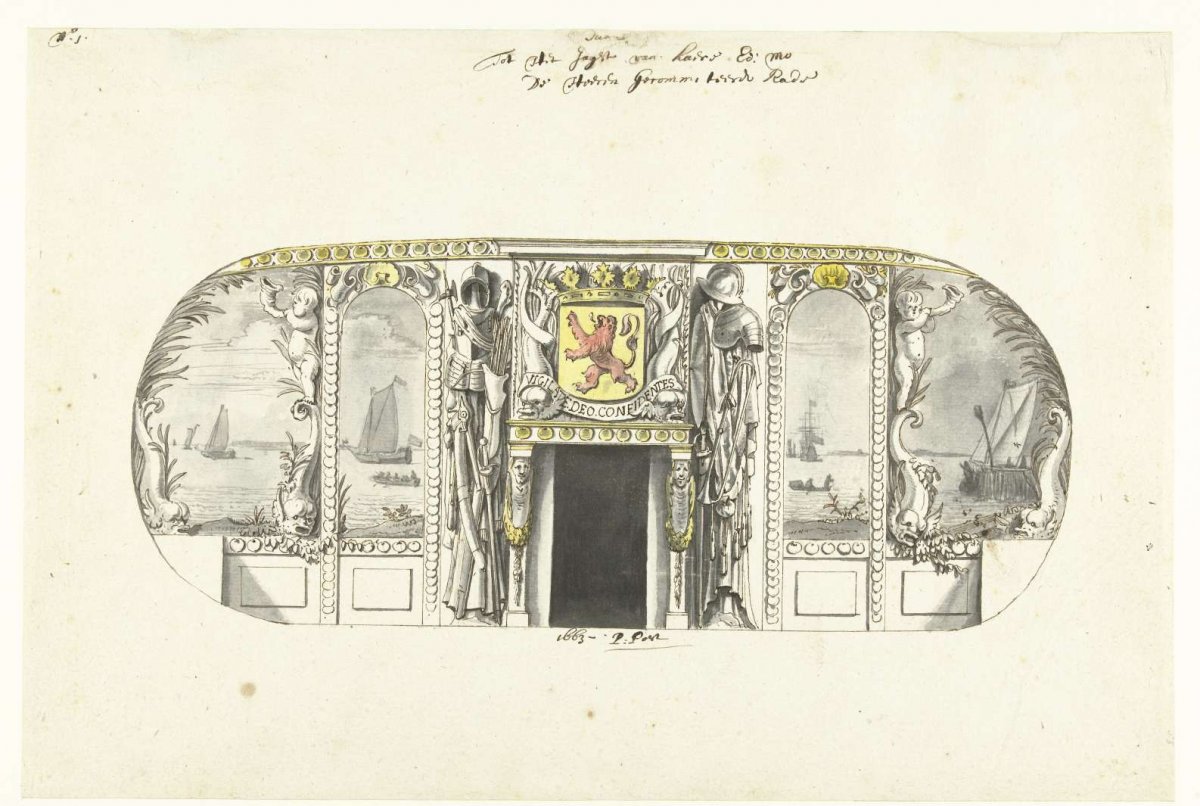 Interior decoration of state yacht with seascapes, Pieter Jansz. Post, 1663