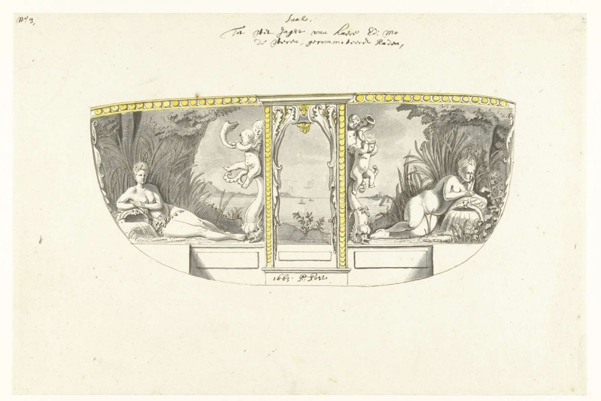 Interior decoration of states yacht with stream nymphs, Pieter Jansz. Post, 1663