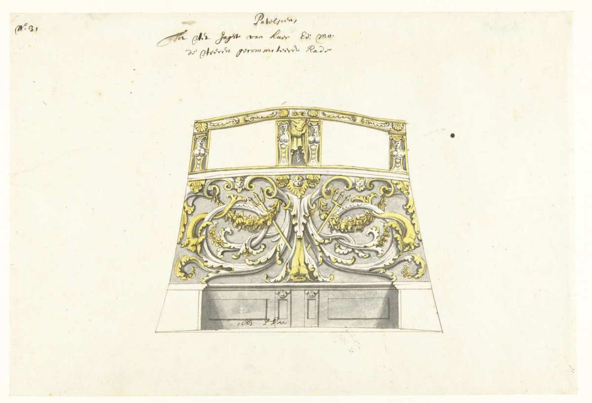 Interior decoration of state yacht with two tridents, Pieter Jansz. Post, 1663