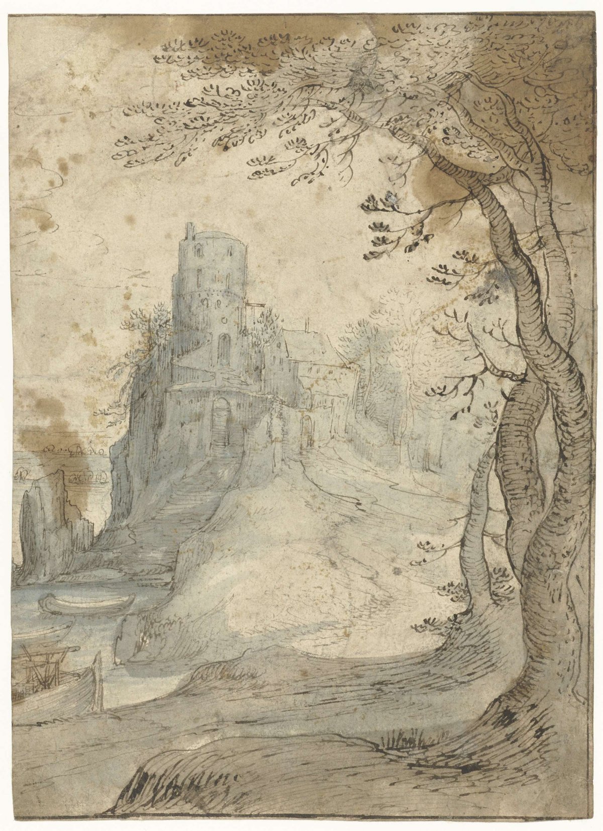 Landscape with a castle on a rock, Paul Bril, 1564