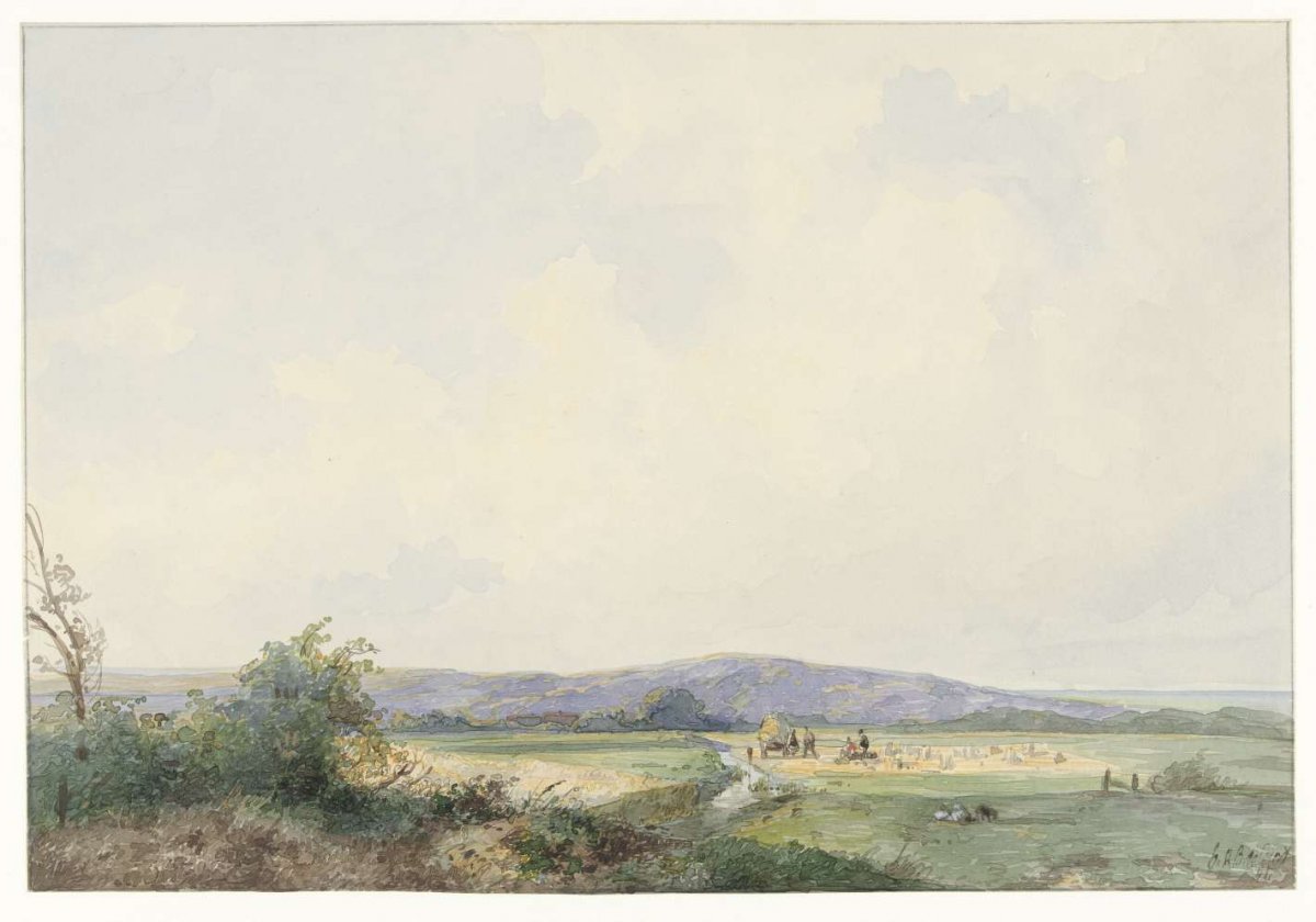 Landscape with meadows, near the dunes, Frans Arnold Breuhaus de Groot, 1844