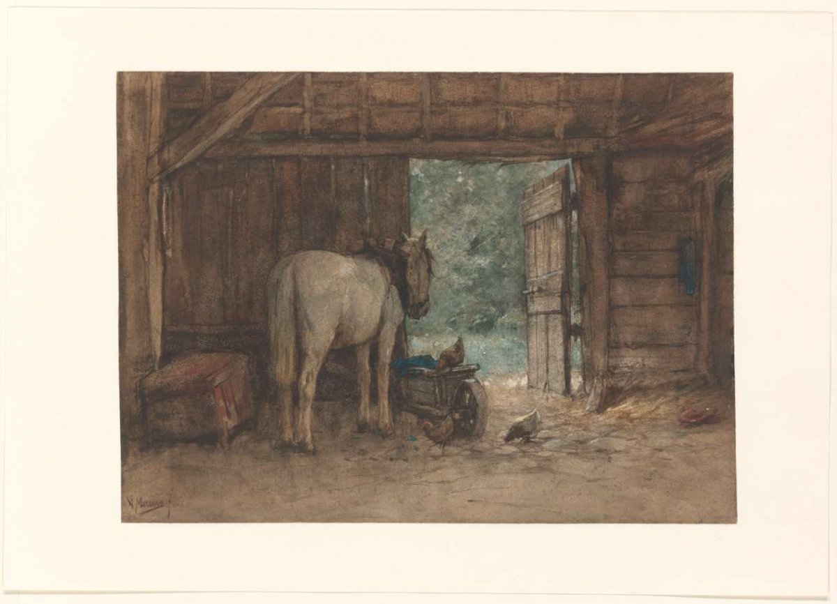 Horse in a stable near an open stable door, Anton Mauve, c. 1848 - c. 1888