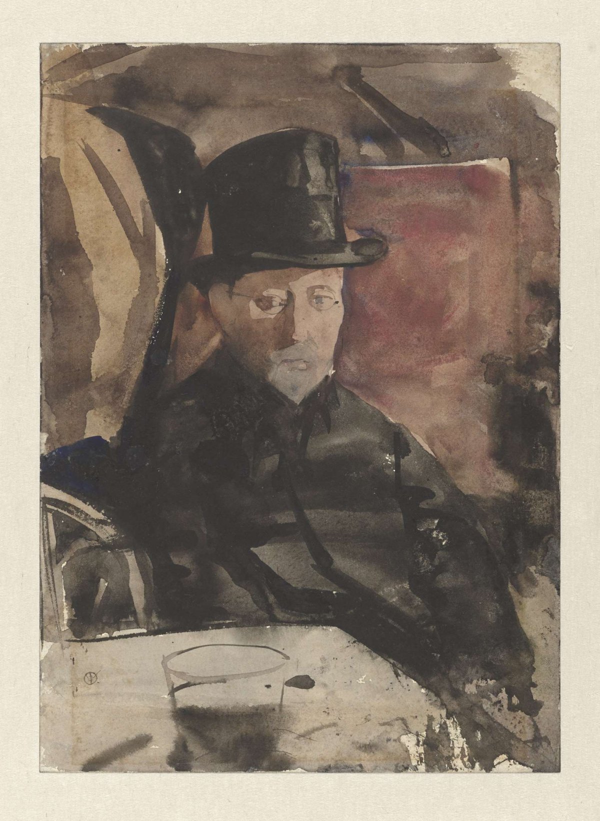 Seated man with top hat in a cafe, Gerrit Willem Dijsselhof, c. 1876 - c. 1924