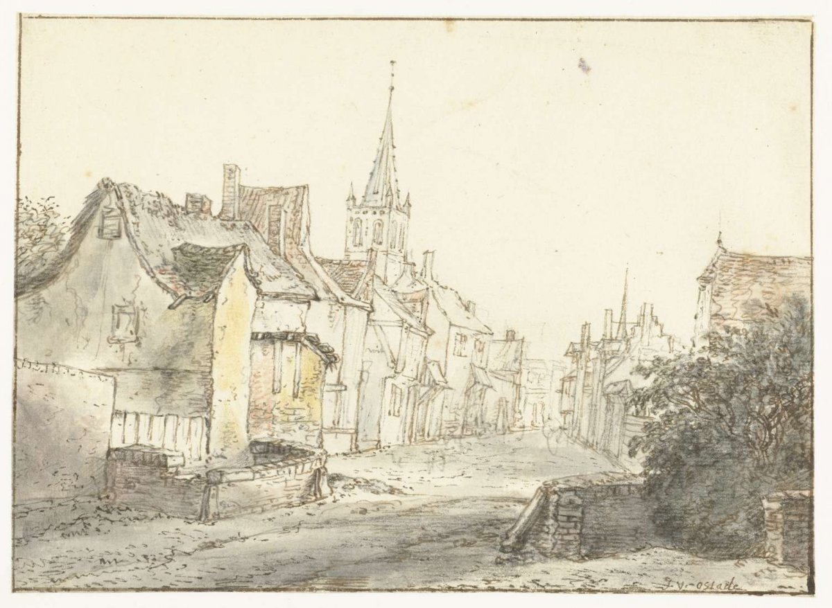 A Street in a Village or Town, Isaac van Ostade, 1646 - 1649