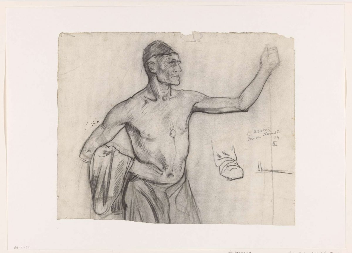Standing man with bared torso, half in the face, Richard Nicolaüs Roland Holst, 1878 - 1938