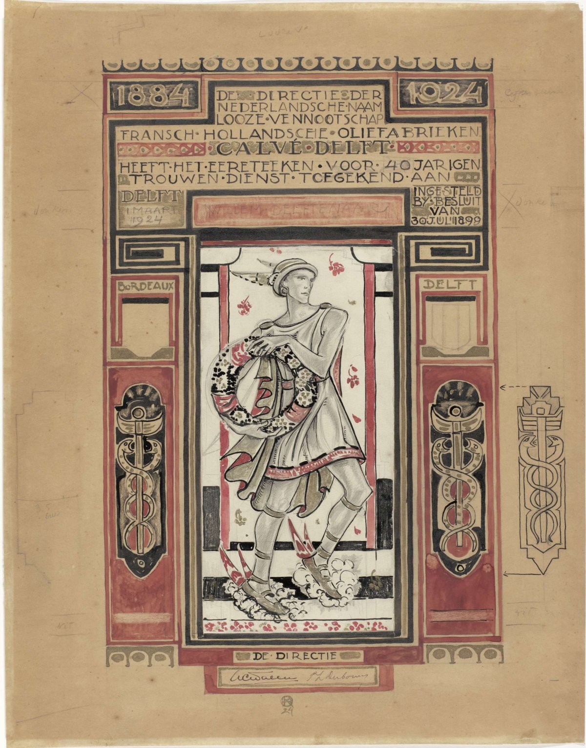 Design for badge of honor for loyal service, Calvé, Delft, Richard Nicolaüs Roland Holst, 1924