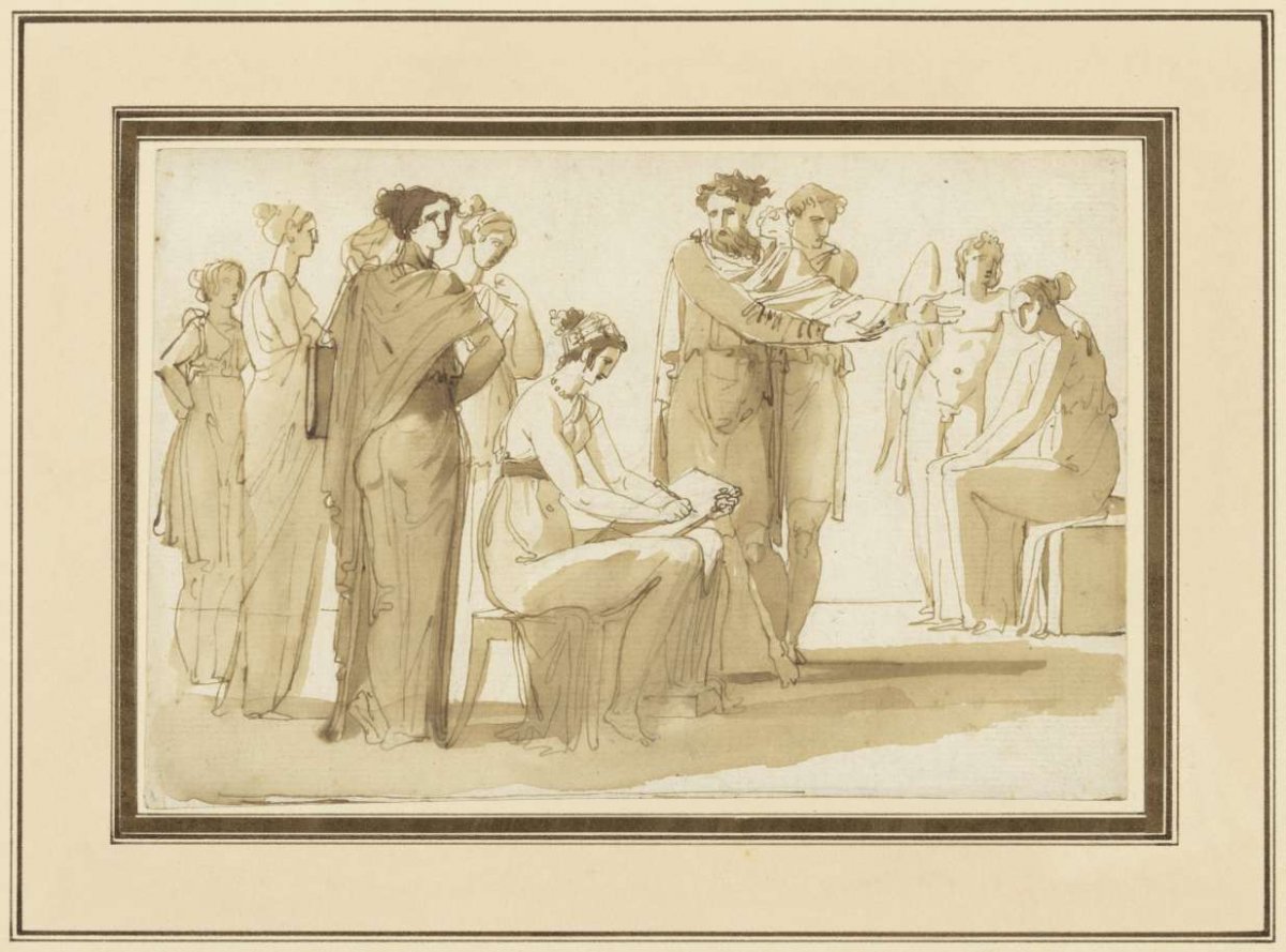 Scene in a drawing academy, anonymous, 1800 - 1840