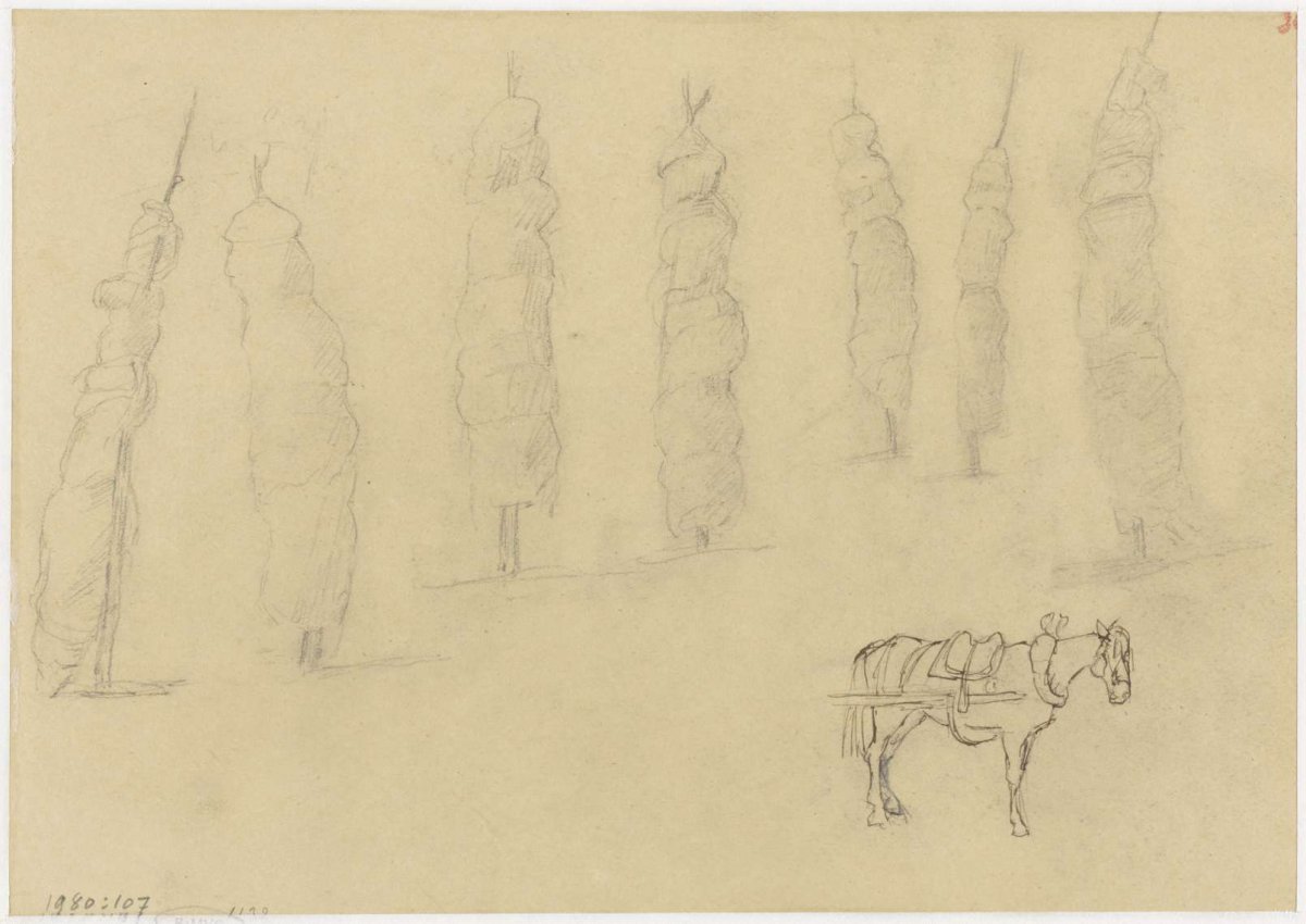 Seven sheaves of grain and a horse, Jozef Israëls, 1834 - 1911