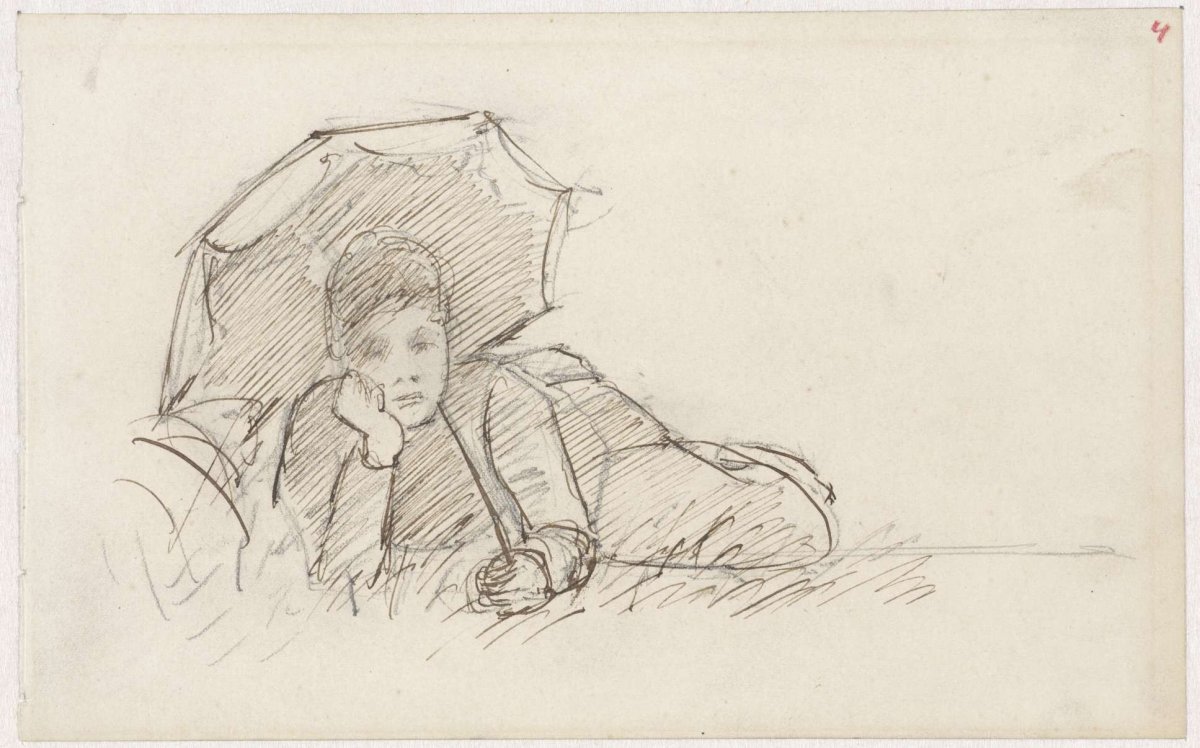 Reclining woman with parasol, Jozef Israëls, 1834 - 1911