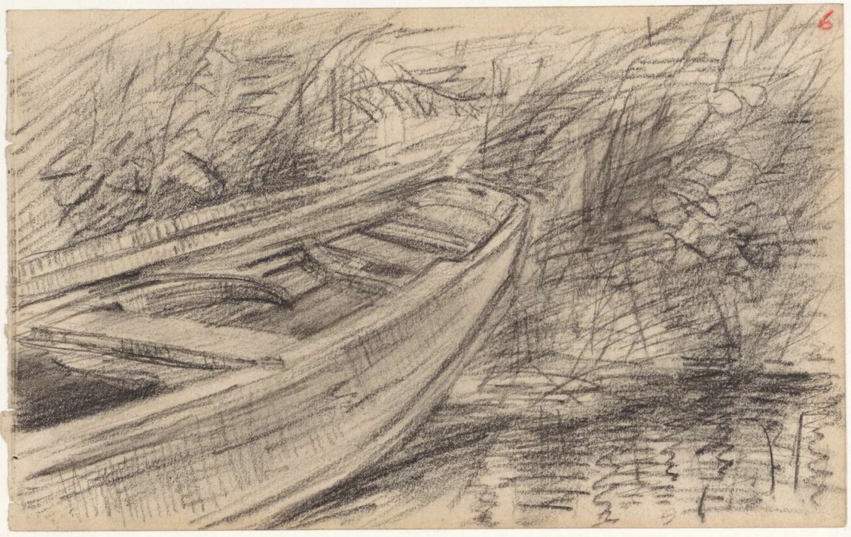 Rowing boat on shore, Jozef Israëls, 1834 - 1911