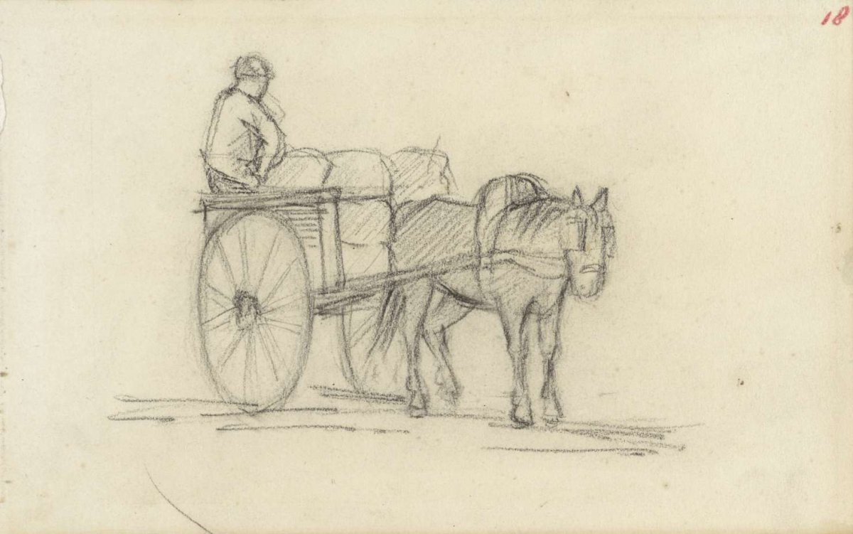 Horse and a cart with a man on it, Jozef Israëls, 1834 - 1911
