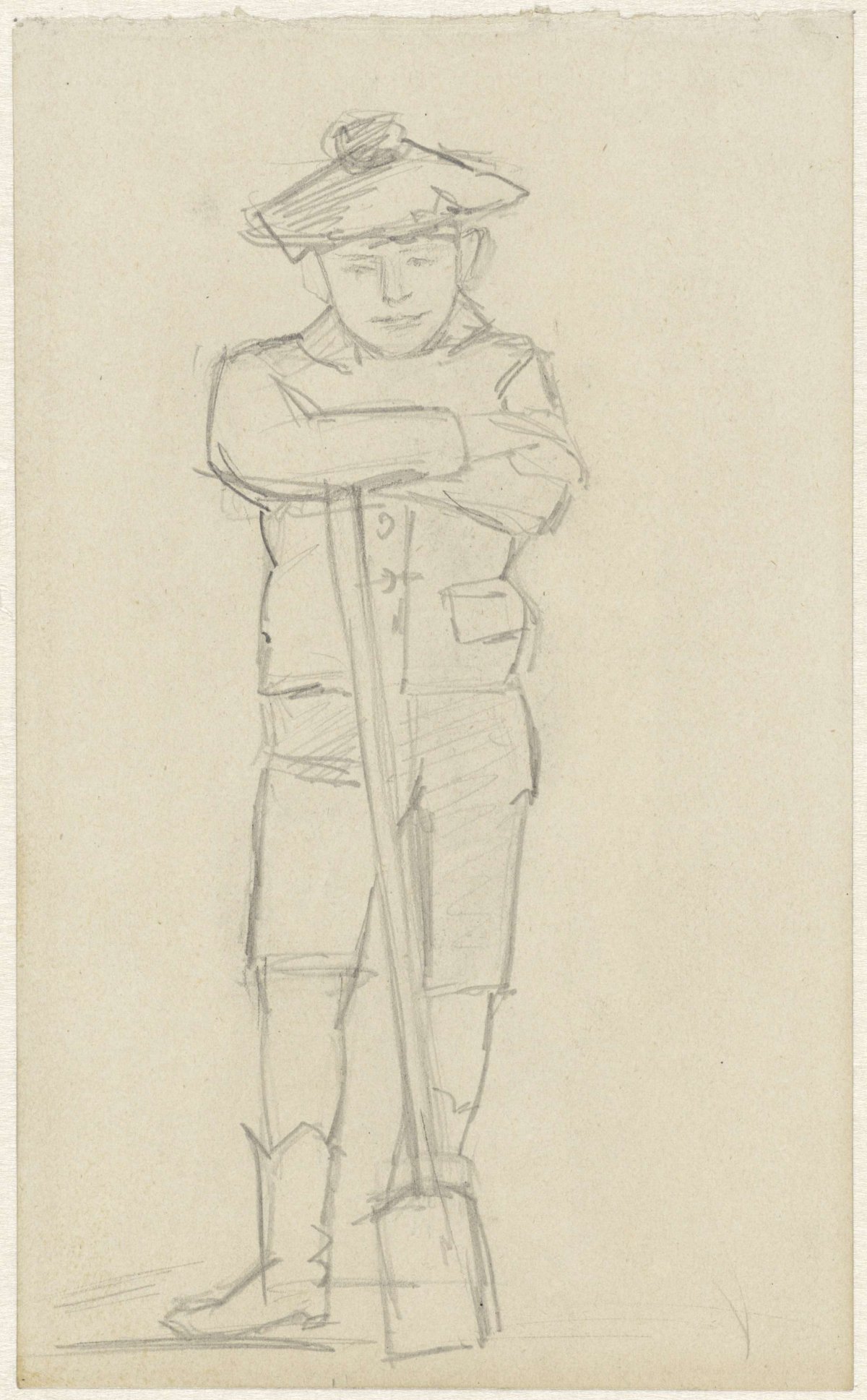 Standing boy with a spade, Jozef Israëls, 1834 - 1911