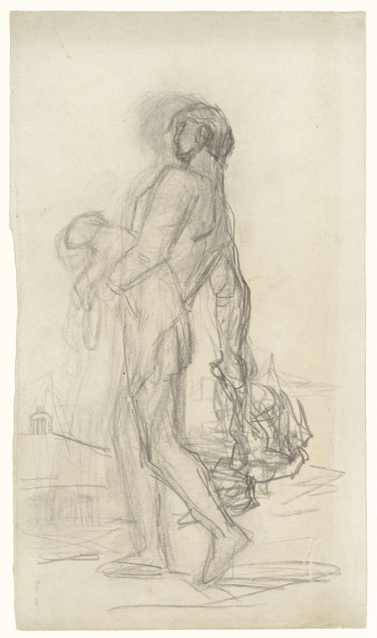 Walking man with a lamb and a bird as sacrificial animals, Matthijs Maris, 1849 - 1917