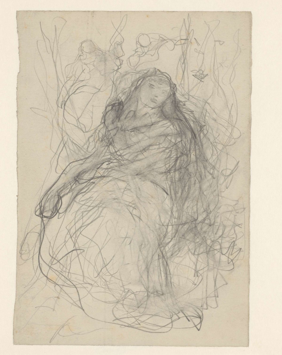 Sketch of a woman with butterflies, Matthijs Maris, 1849 - 1917
