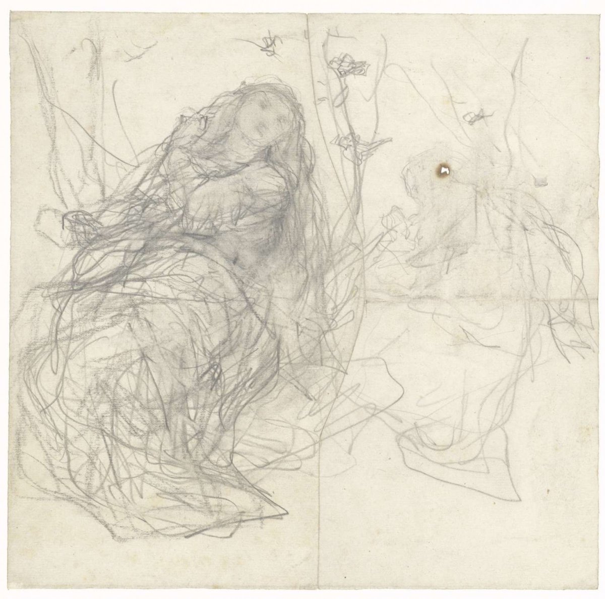 Two sketches of a girl with butterflies, Matthijs Maris, 1849 - 1917