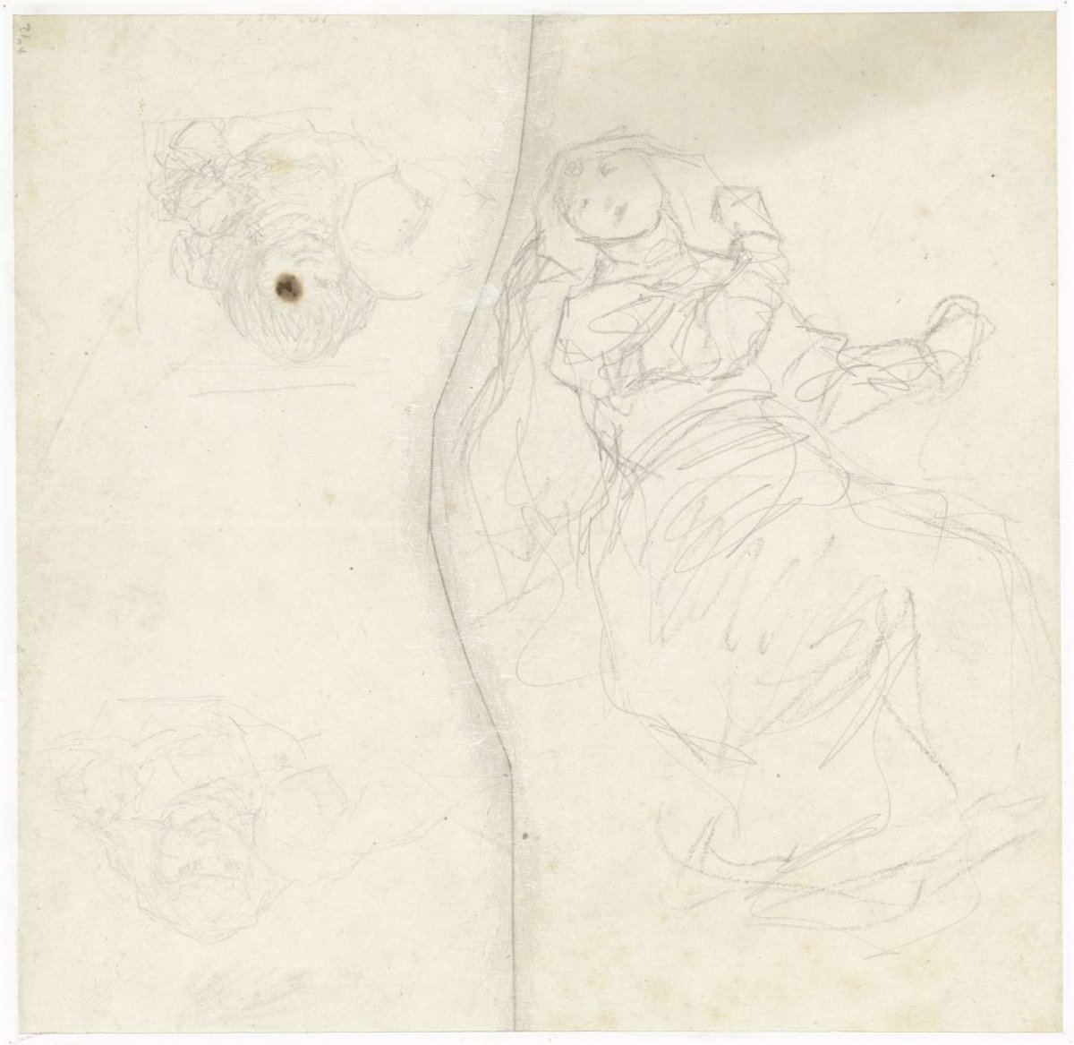 Sketch of a woman with butterflies and two studies of a girl, Matthijs Maris, 1849 - 1917