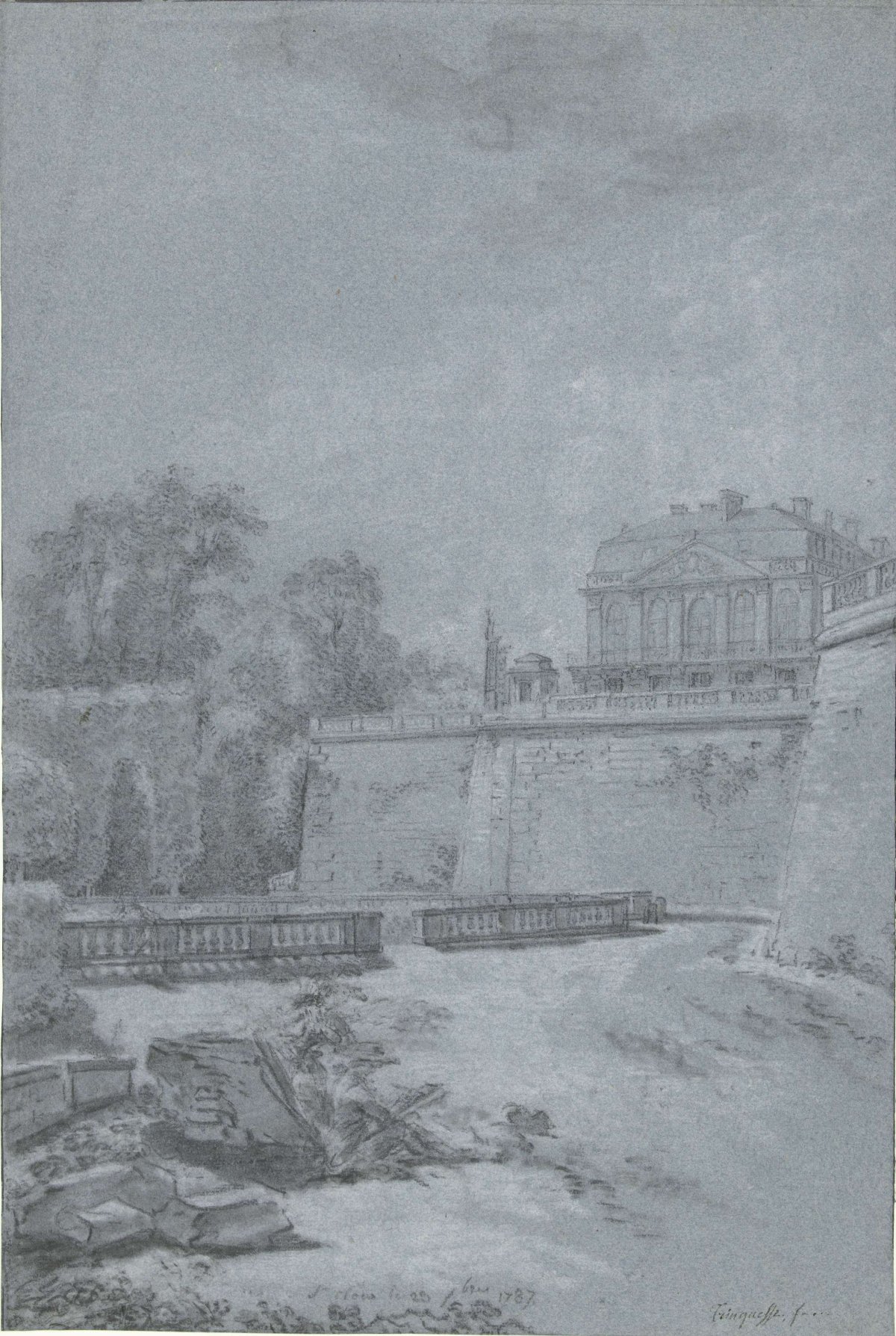 View of the park and a wing of Saint-Cloud castle, Louis Rolland Trinquesse, 1787