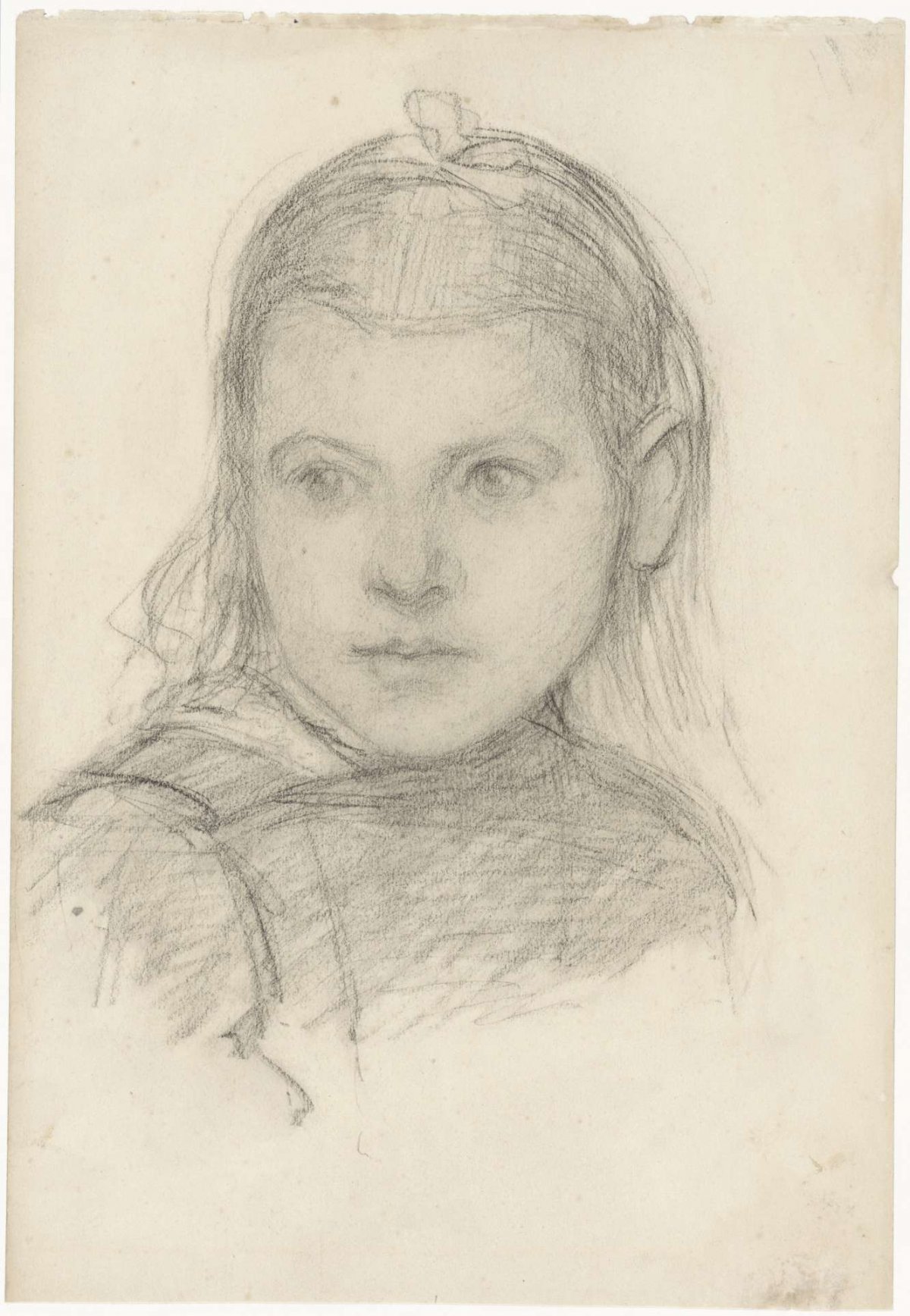 Portrait of a girl with bow in hair, Jozef Israëls, 1834 - 1911