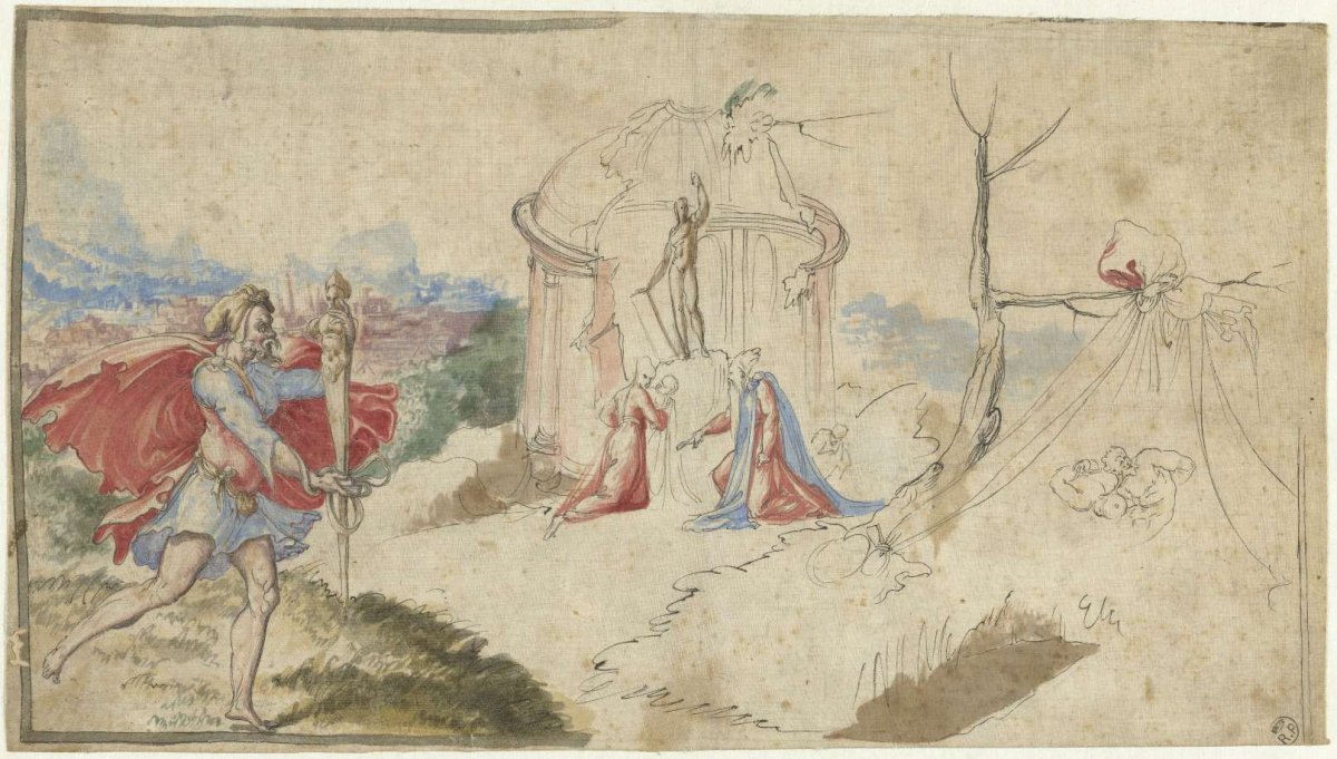 Mythologische scène (Aeneas ontvlucht Troje?), Aniello Redita, 1550 - 1600