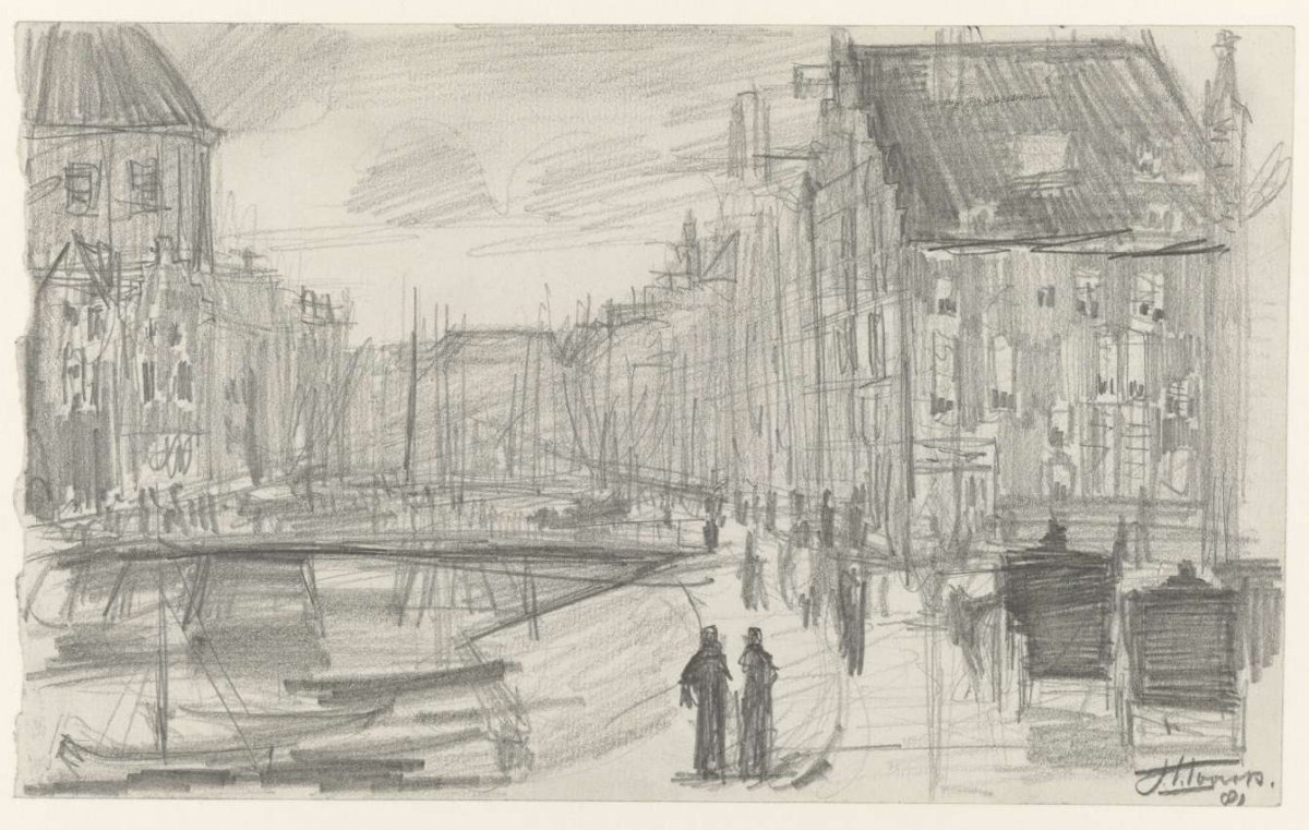 View of the Singel in Amsterdam with the old Lutheran church on the left, Jan Toorop, 1881