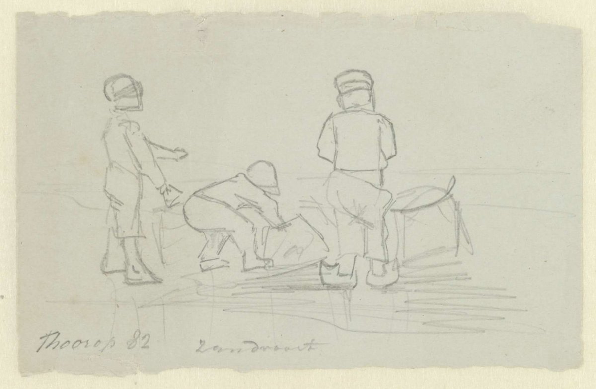 Three children playing on the beach at Zandvoort, Jan Toorop, 1882