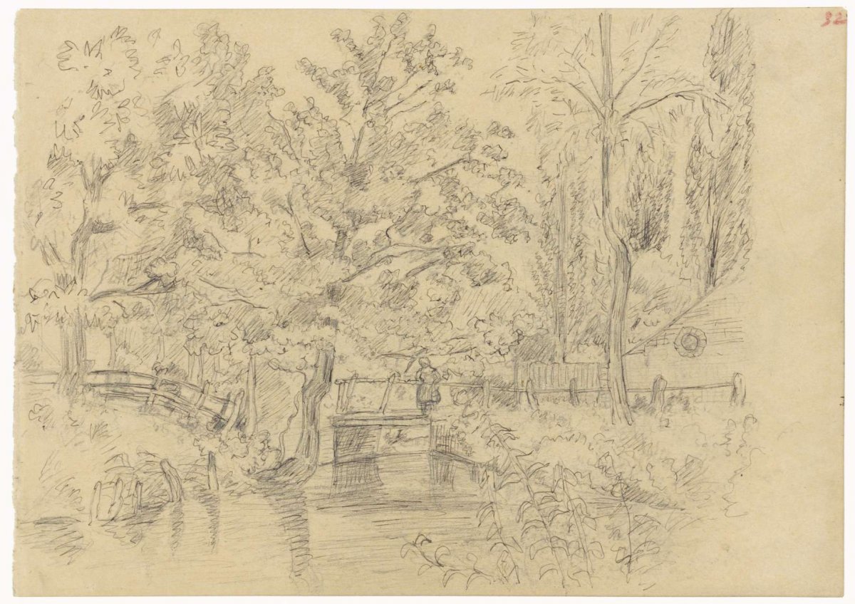 Stream with bridge between trees, Jozef Israëls, 1834 - 1911